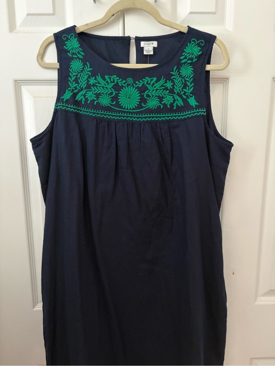 J. Crew Dresses & Skirts - J. Crew Navy Sleeveless Dress with Green Embroidered Yoke and Hem